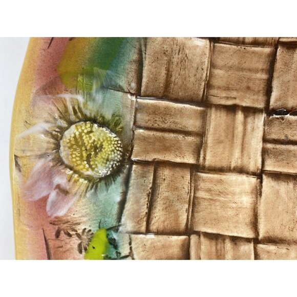 Kani of Hawaii Handmade Hibiscus 11.5” Bowl Basketweave Sunflower Ceramic Bowl - Picture 3 of 12